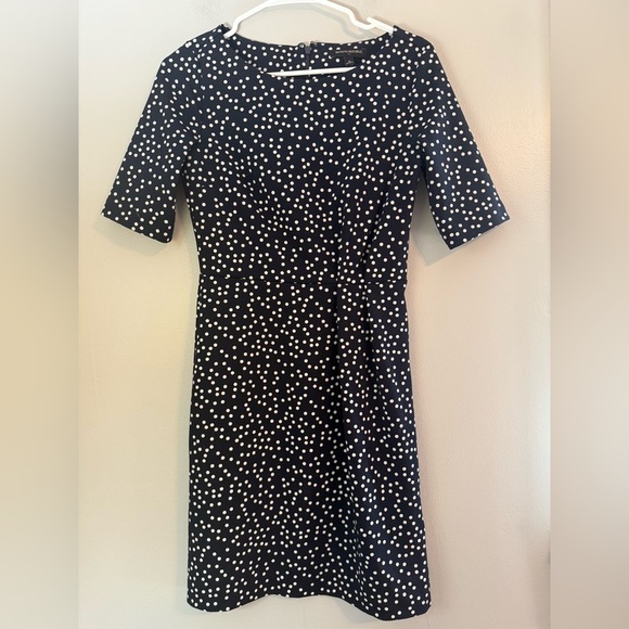 Banana Republic Factory Print Pleated Waist Sheath Dress Polka Dot Size 0 - Picture 2 of 13